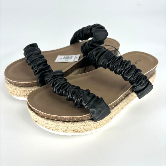 Torrid NWT Double Band Espadrille Platform Slide 8 WW Black, Tan White - Picture 4 of 6